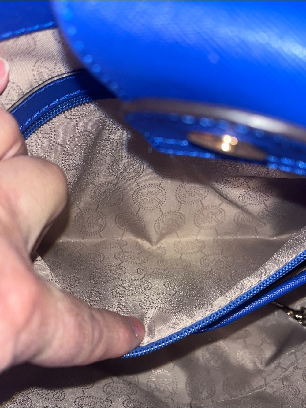 Michael Kors Electric Blue Leather Saffiano Tote with Gold Hardware - Picture 8 of 9